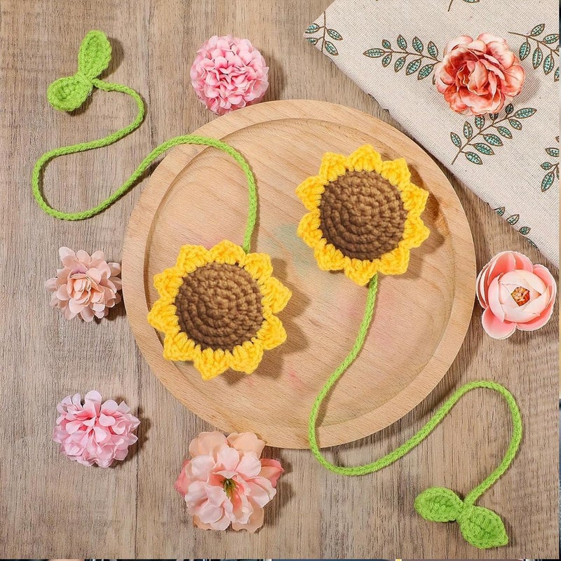 STHIRA® 2Pcs Crochet Sunflower Car Mirror Hanging Cheerful Handcrafted Sunflower Crochet Charms for Car Interior Decoration Accessories, Rear View Mirror Hanging, Bag, Room Wall Decor, Bag Charms - Image 3