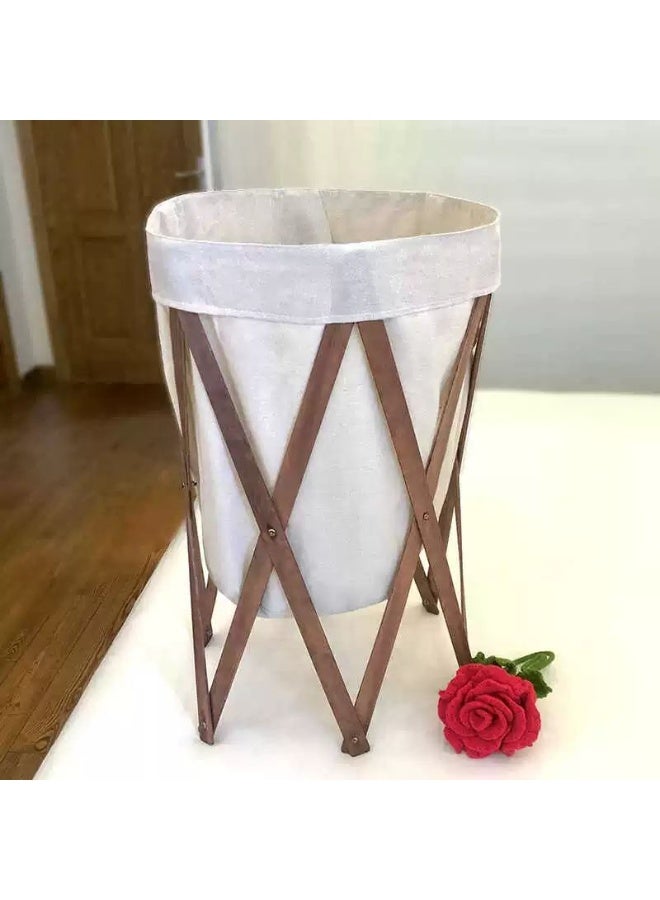 Landry basket Wood and linen fabric, 70 cm high 62 cm diameter 45 cm deep - Image 3