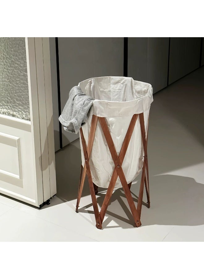 Landry basket Wood and linen fabric, 70 cm high 62 cm diameter 45 cm deep - Image 4