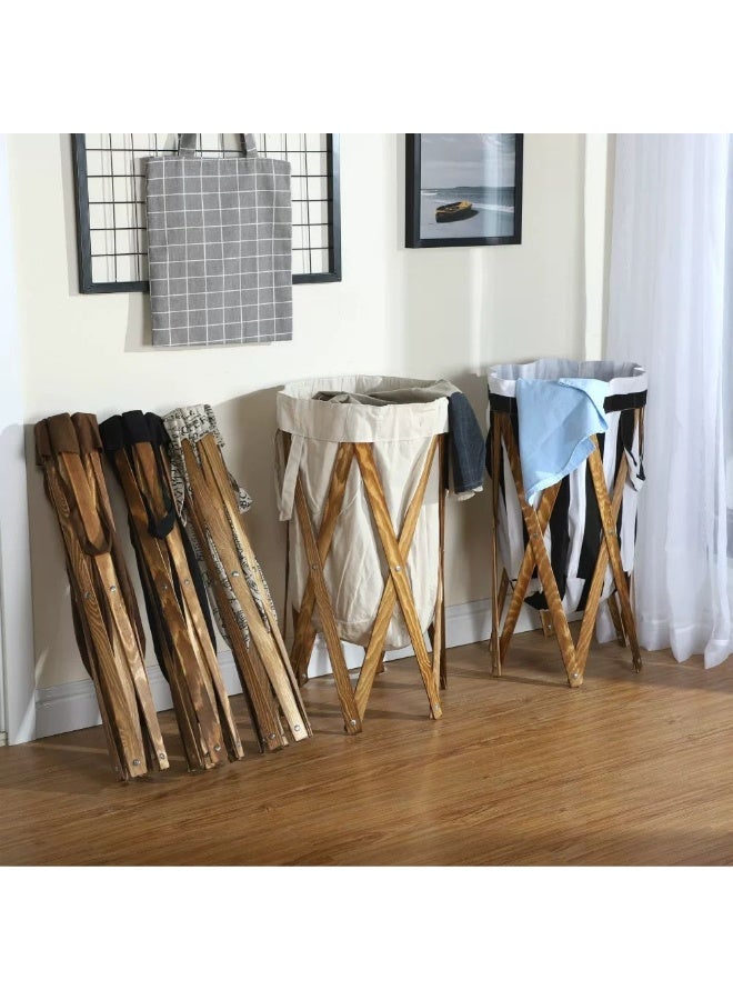 Landry basket Wood and linen fabric, 70 cm high 62 cm diameter 45 cm deep - Image 1