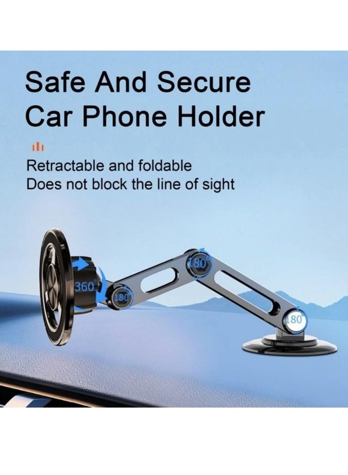 AROAQ Car Phone Holder, Magnetic Suction Foldable Phone Stand, 360 Degree Rotatable Auto Retractable Phone Clamp, Portable And Convenient Car Cell Phone Mount For All Smartphones, (Black) - Image 4