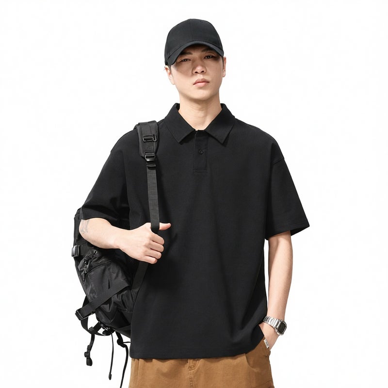 Men's Oversized Short Sleeve Polo Shirt Casual Turn-Down Collar Top