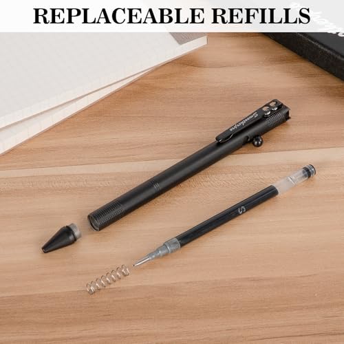 SMOOTHERPRO Bolt Action Pen, Stainless Steel Ballpoint Pen with Pocket Clip, Compatible with Pilot G2 Refill, Decompression Tactical Pen for EDC Signature Office Business, Black - Image 3