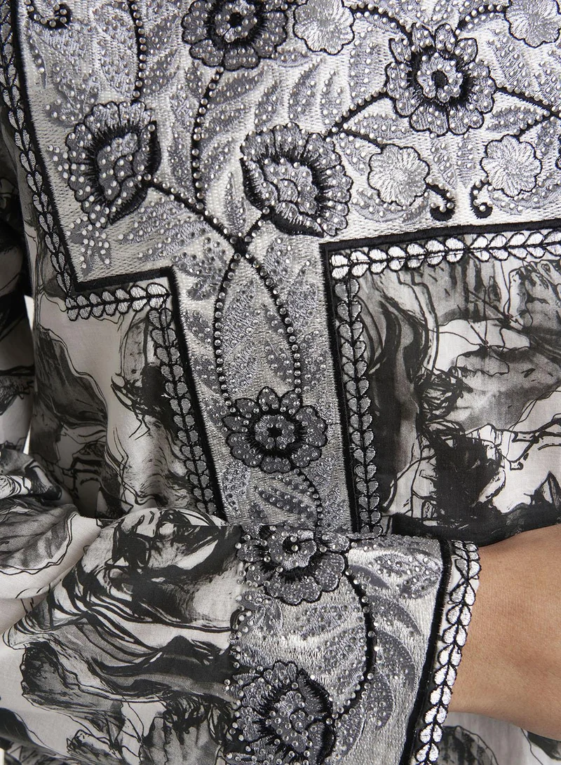 Kashkha  Black Floral Print Liberty Cotton Jalabiya (VW439) for Women | Best Price UAE