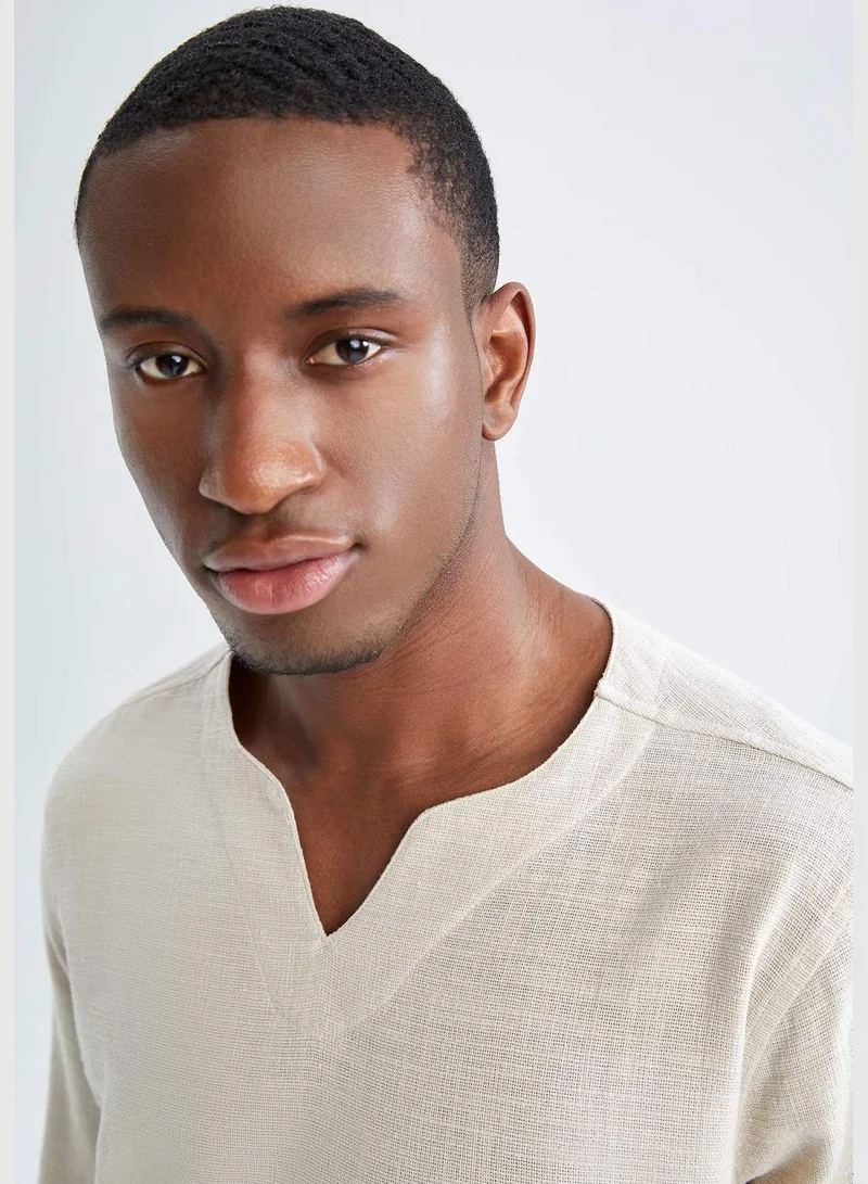 ديفاكتو Man Regular Fit V-Neck Woven Long Sleeve Shirt