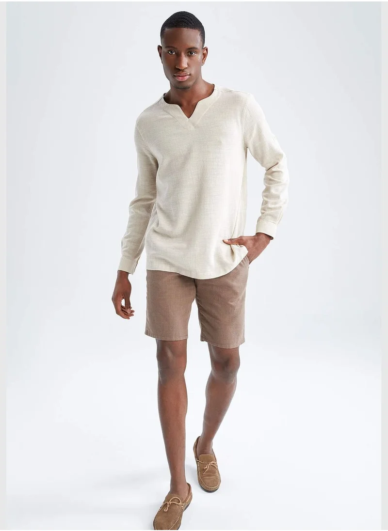 ديفاكتو Man Regular Fit V-Neck Woven Long Sleeve Shirt