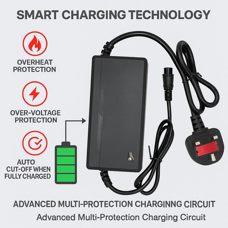 FUKUKAWA® 60V 2A E-Bike & Scooter Battery Charger | DC 67.2 V Output 2A 150 W Max | Fast Charge Smart Lithium Charger with Overheat & Over-Voltage Protection | UK 3-Pin Plug 220 V 50 Hz - Image 3