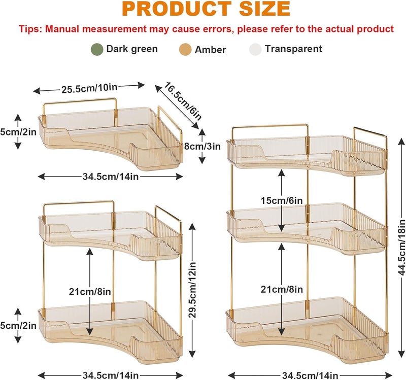 SHANNA Square Make Up Cosmetic Organiser: Adjustable Makeup Shelf for Dresser, Multifunctional Bathroom Organiser, Storage Box, for Perfumes, Skin Care Products (2 Tiers, Amber-B) - Image 5