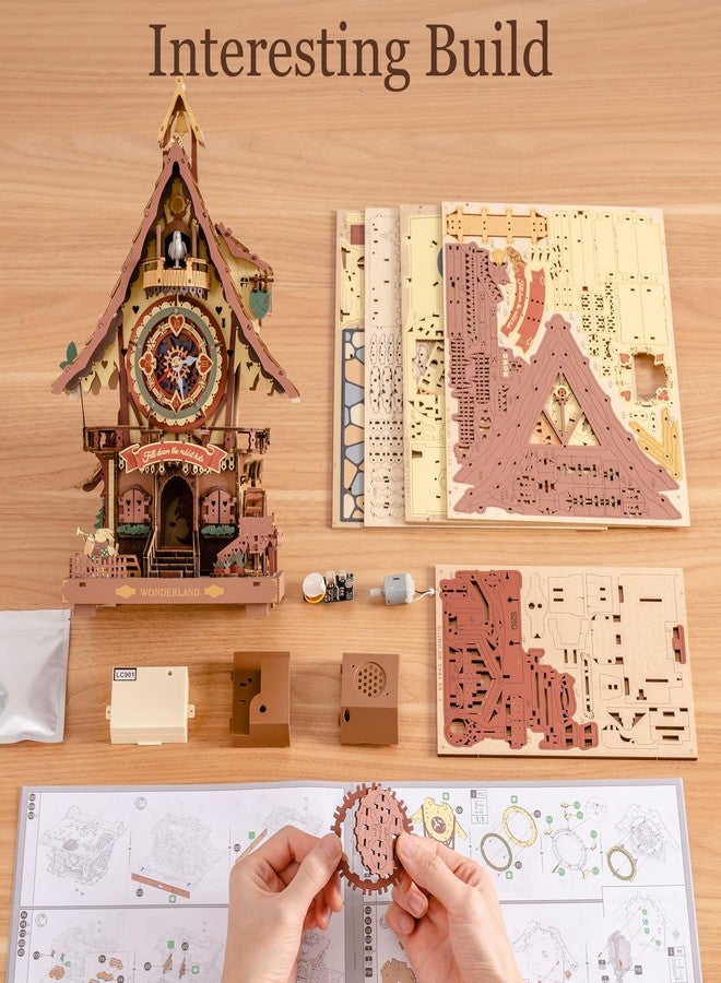 ROBOTIME 3D Wooden Puzzles for Adults-Cuckoo Clock Wooden Models for Adults to Build-435 Piece Model Kit with 2 Lights-Gift for Craft Enthusiast Model Building Set (Colourful) - Image 4