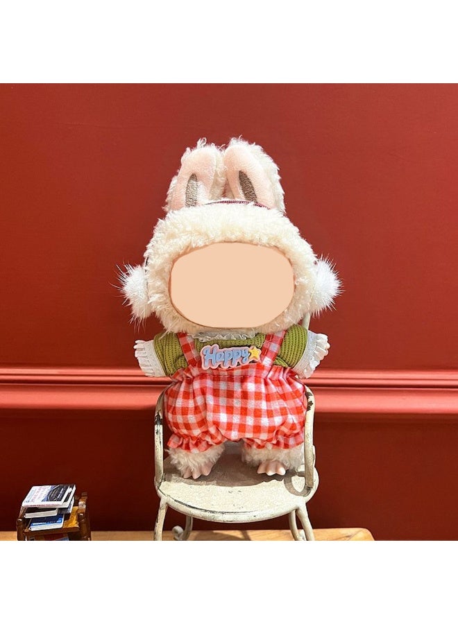 Green-Sleeve Picnic Romper for 17cm Dolls - Red Checkered Jumpsuit (Doll/Shoes Excluded)  - Image 1
