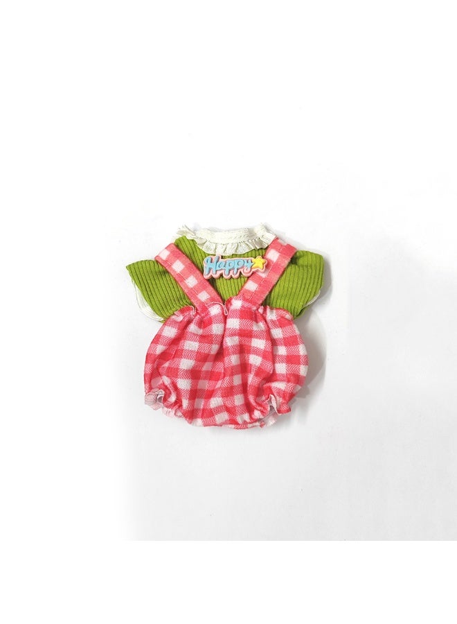 Green-Sleeve Picnic Romper for 17cm Dolls - Red Checkered Jumpsuit (Doll/Shoes Excluded)  - Image 2