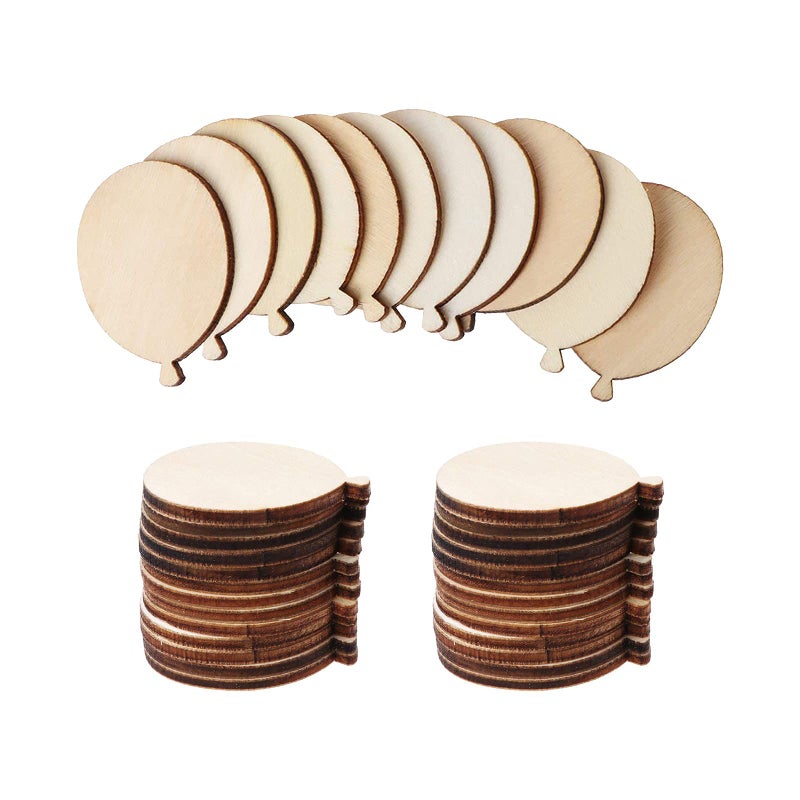 Creaides 50pcs Mini Balloon Wood DIY Crafts Cutouts Wooden Balloon Shaped Unfinished Wood Ornaments for DIY Projects Wedding Birthday Decorations
