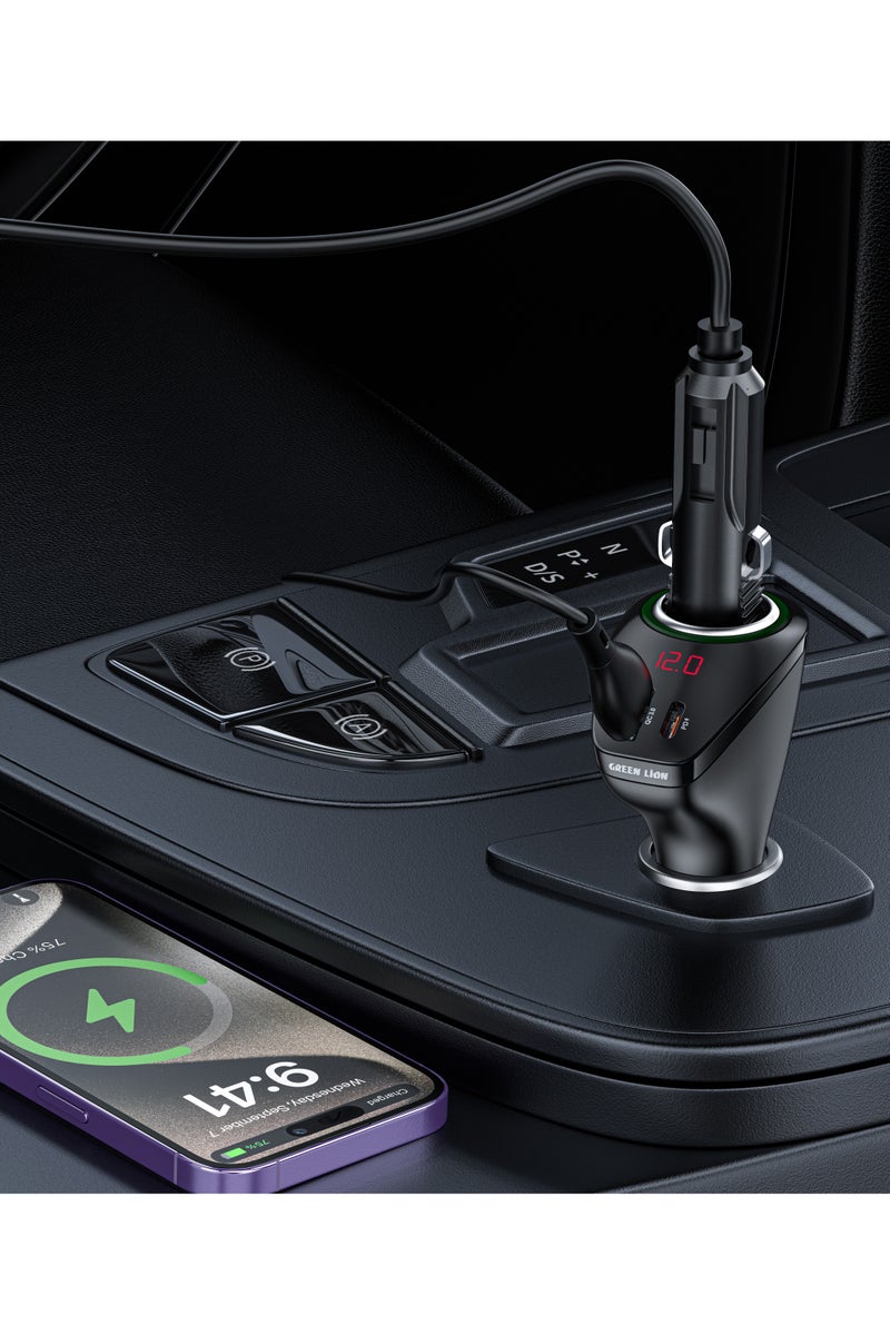 GREEN LION Power Drive Car Charger Total Output 75W with PD 45W & QC 30W / 12V Socket Splitter / Car Voltage Display / Heat Dissipation - Black - Image 3