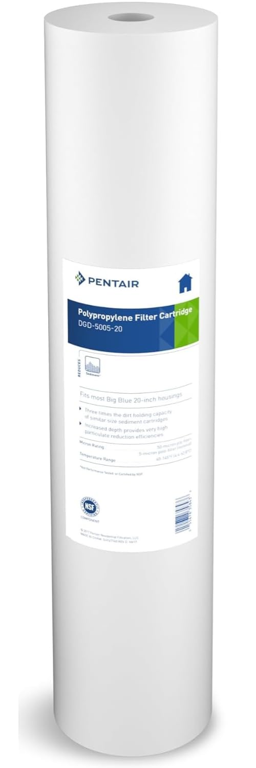 Pentek Pentair Pentek DGD-5005-20 Big Blue Water Filter, 20-Inch Whole House Sediment Filter Cartridge Replacement, Dual-Gradient Density Spun Polypropylene, 20" x 4.5", 5 Micron, Pack of 1, White - Image 1