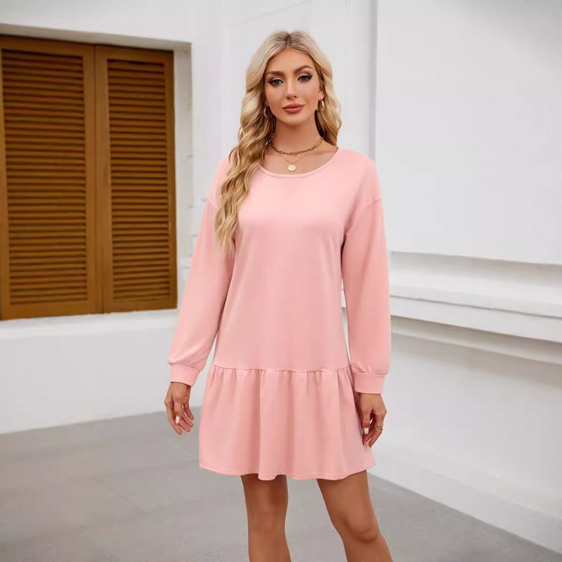 2024 Cross Neck Long-Sleeve Casual Sweatshirt Dress Light gray - Image 3