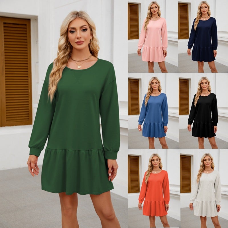 2024 Cross Neck Long-Sleeve Casual Sweatshirt Dress Light gray - Image 2