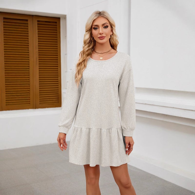 2024 Cross Neck Long-Sleeve Casual Sweatshirt Dress Light gray - Image 5