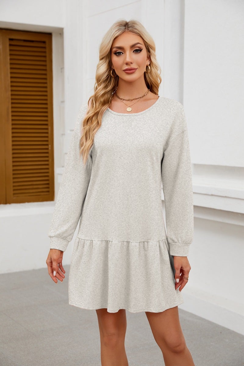 2024 Cross Neck Long-Sleeve Casual Sweatshirt Dress Light gray - Image 1