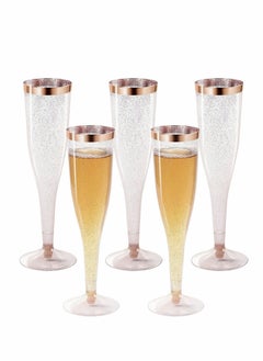 Excefore Plastic Drink Flutes Disposable, Gold Rim Gold Glitter Plastic Drink Flutes Disposable for Parties Clear Plastic Cups, drinks Glasses, Wedding and Shower Party Supplies 12 PCS  - Image 1