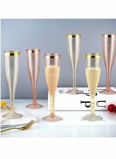 Excefore Plastic Drink Flutes Disposable, Gold Rim Gold Glitter Plastic Drink Flutes Disposable for Parties Clear Plastic Cups, drinks Glasses, Wedding and Shower Party Supplies 12 PCS  - Image 4