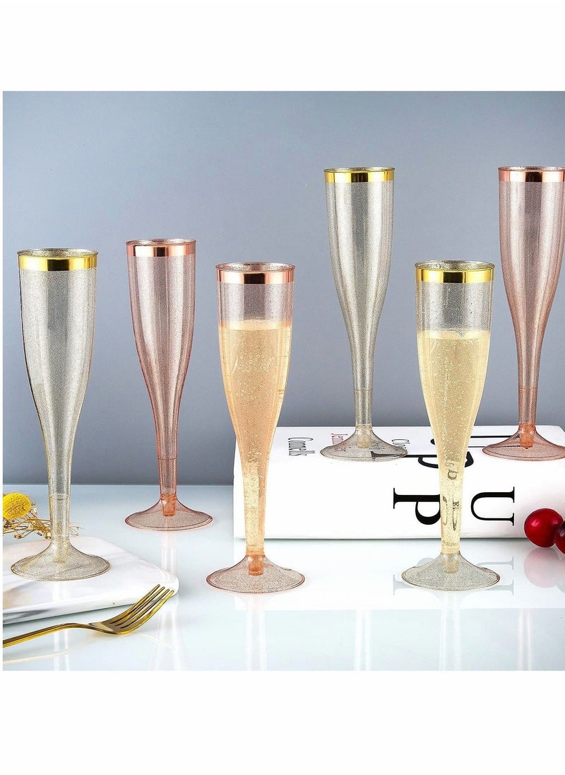 Excefore Plastic Drink Flutes Disposable, Gold Rim Gold Glitter Plastic Drink Flutes Disposable for Parties Clear Plastic Cups, drinks Glasses, Wedding and Shower Party Supplies 12 PCS  - Image 4