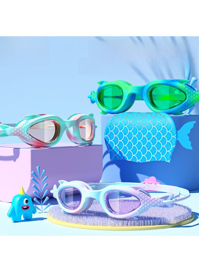 Generic Children's Swimming Goggles Anti-fog Boys And Girls Small Frame Goggles Swimming Training Diving Swimming HD Waterproof Professional Equipment-Color:Sky Blue Fish Cartoon - Image 2