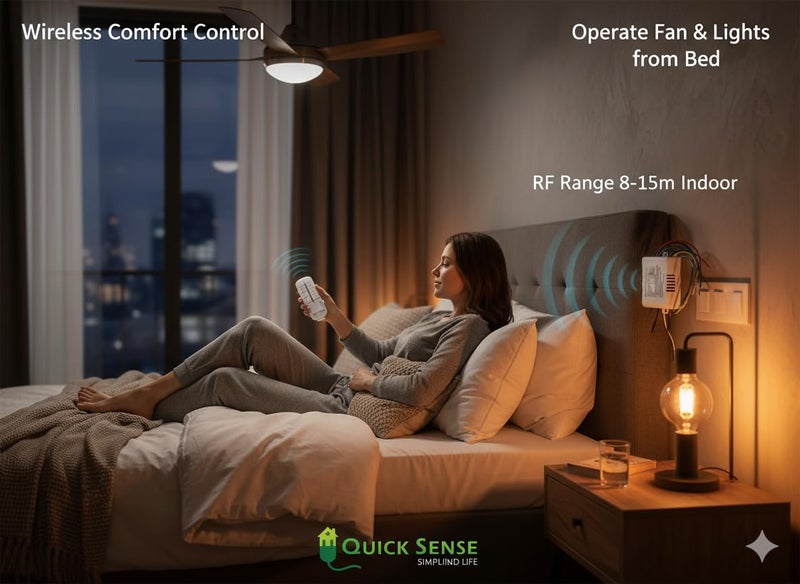 Quick Sense (QS-RF01) 4-Way RF Remote Control Switch – Wireless Remote Operated Light & Fan Controller, Standard Size Smart Switch for Home, Office & Automation - Image 3