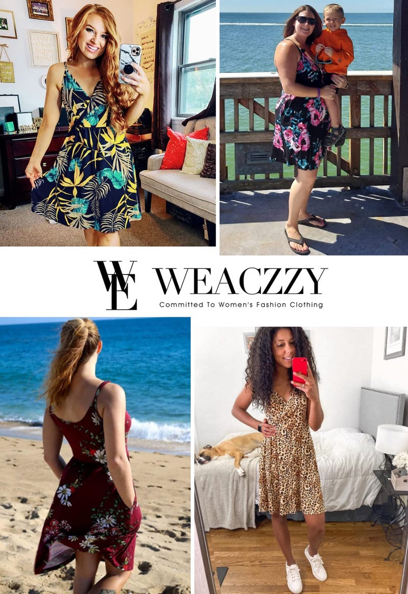 WEACZZY Black Dresses for Women 2026 Sexy V Neck Spaghetti Strap Summer Sun Dresses Casual Beach Cover Up Mini Vacation Dress with Pockets, M - Image 5