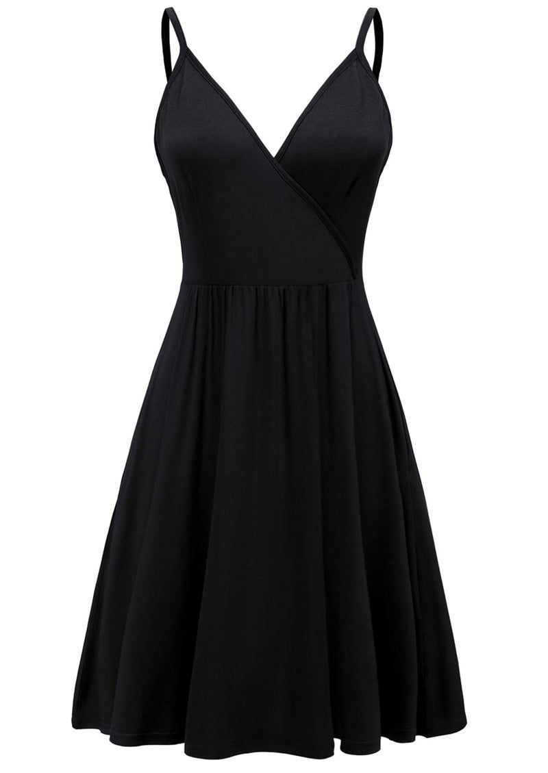 WEACZZY Black Dresses for Women 2026 Sexy V Neck Spaghetti Strap Summer Sun Dresses Casual Beach Cover Up Mini Vacation Dress with Pockets, M - Image 3