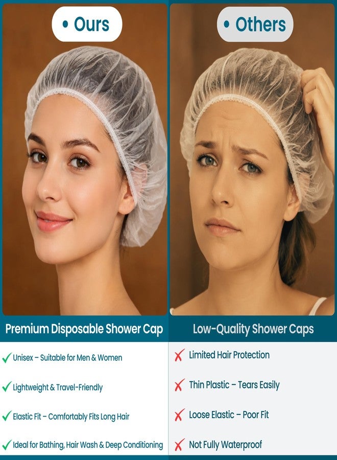 C-Cure Disposable Shower Cap Pack of 50, 18 Inch Large Waterproof Plastic Hair Cap with Elastic Band, Free Size Unisex for Women & Men, Hotel, Spa, Salon, Home & Travel Use - Image 3