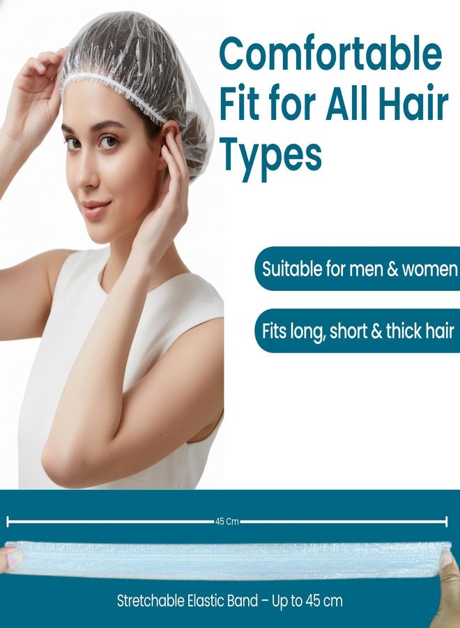 C-Cure Disposable Shower Cap Pack of 50, 18 Inch Large Waterproof Plastic Hair Cap with Elastic Band, Free Size Unisex for Women & Men, Hotel, Spa, Salon, Home & Travel Use - Image 2