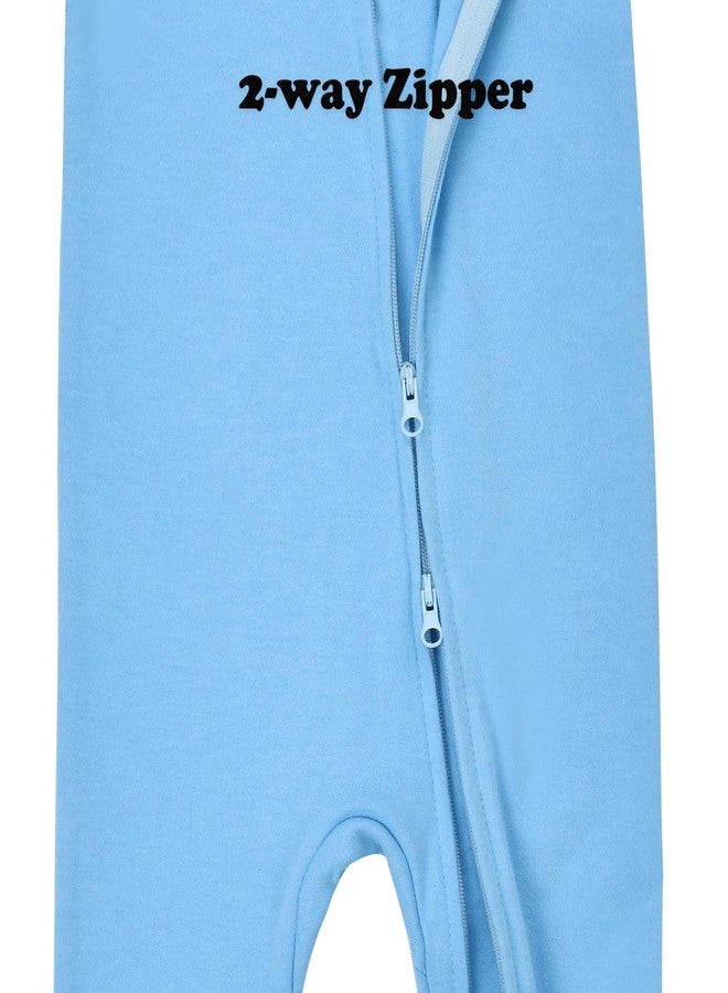 Aablexema أبلكسما 2 قطع رومبر قطن للأطفال بسحاب بأكمام قصيرة وبدون أكمام بيجامة قطعة واحدة ملابس (طقم أزرق، 3-6 أشهر) - Image 5