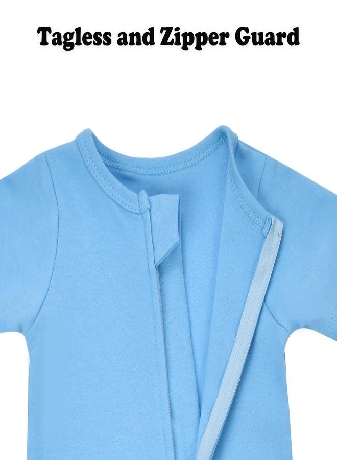 Aablexema أبلكسما 2 قطع رومبر قطن للأطفال بسحاب بأكمام قصيرة وبدون أكمام بيجامة قطعة واحدة ملابس (طقم أزرق، 3-6 أشهر) - Image 4