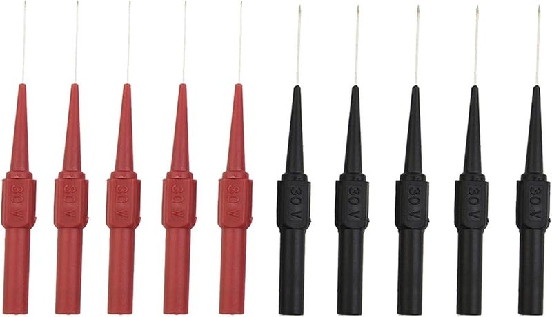 Multimeter Test Probes 79mm Copper with Stainless Steel Needle Red Black Clamp Set 10 Pcs - Image 3