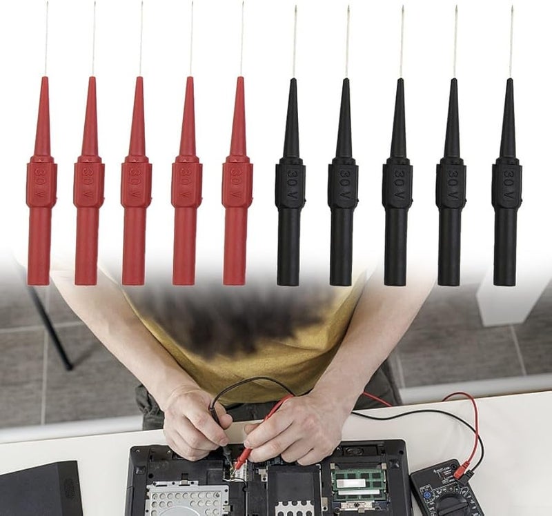 Multimeter Test Probes 79mm Copper with Stainless Steel Needle Red Black Clamp Set 10 Pcs - Image 5