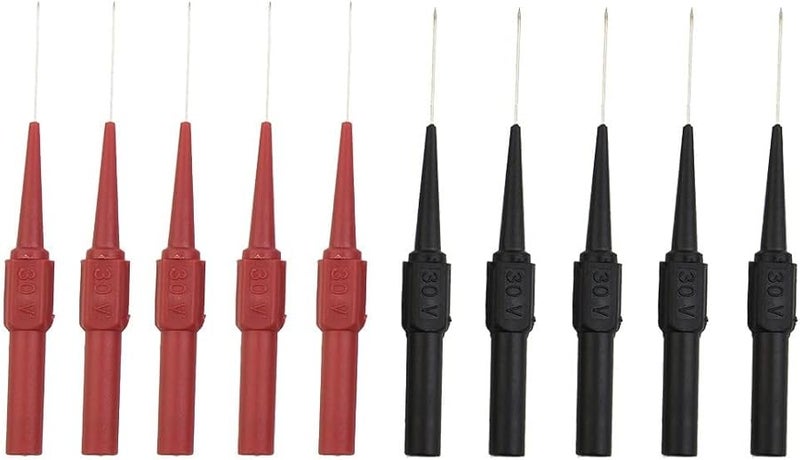 Multimeter Test Probes 79mm Copper with Stainless Steel Needle Red Black Clamp Set 10 Pcs - Image 1