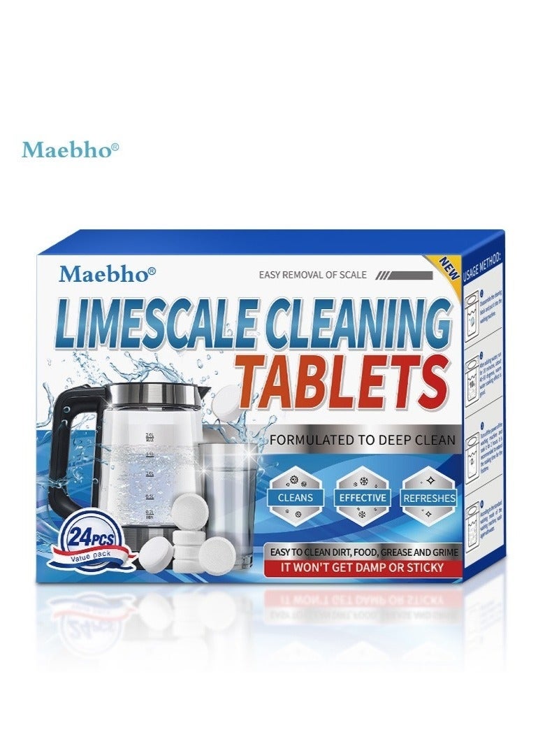 مايبهو ٢٤ قرصًا فوارة لتنظيف الغلايات، والأواني، والغلايات، والأكواب، ومواد إزالة الترسبات الكلسية، وبقع الشاي، وأباريق الشاي، والأكواب، وأقراص التنظيف - Image 1
