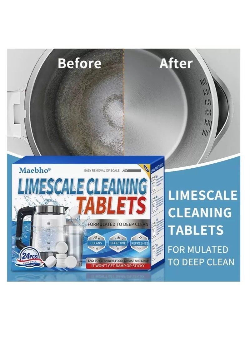 مايبهو ٢٤ قرصًا فوارة لتنظيف الغلايات، والأواني، والغلايات، والأكواب، ومواد إزالة الترسبات الكلسية، وبقع الشاي، وأباريق الشاي، والأكواب، وأقراص التنظيف - Image 3