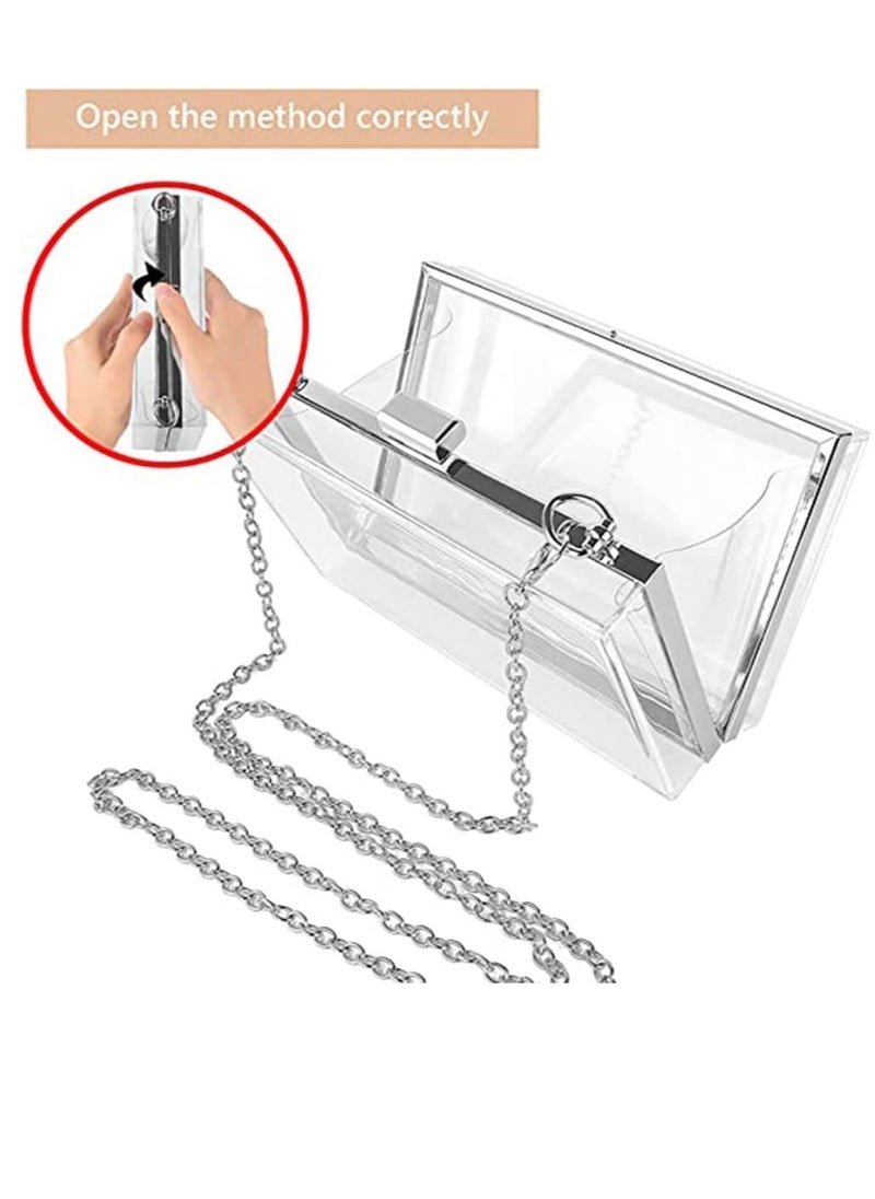 KASTWAVE Women Clear Purse Acrylic Clear Clutch Bag, Transparent Lady Party Wedding Banquet Bag, Shoulder Handbag With Removable Sliver Chain Strap  - Image 5