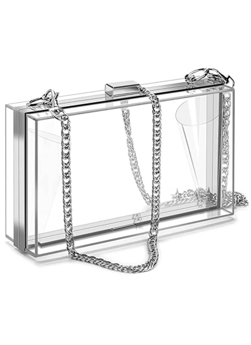 KASTWAVE Women Clear Purse Acrylic Clear Clutch Bag, Transparent Lady Party Wedding Banquet Bag, Shoulder Handbag With Removable Sliver Chain Strap  - Image 1