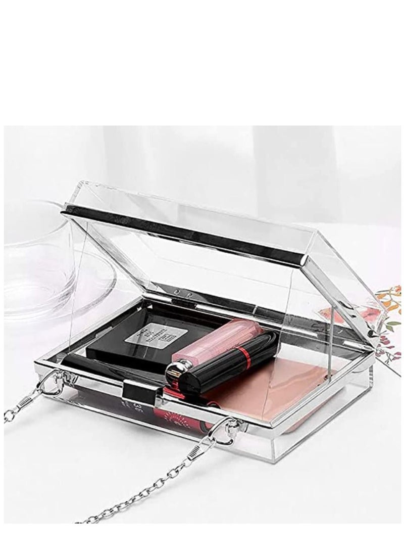 KASTWAVE Women Clear Purse Acrylic Clear Clutch Bag, Transparent Lady Party Wedding Banquet Bag, Shoulder Handbag With Removable Sliver Chain Strap  - Image 3