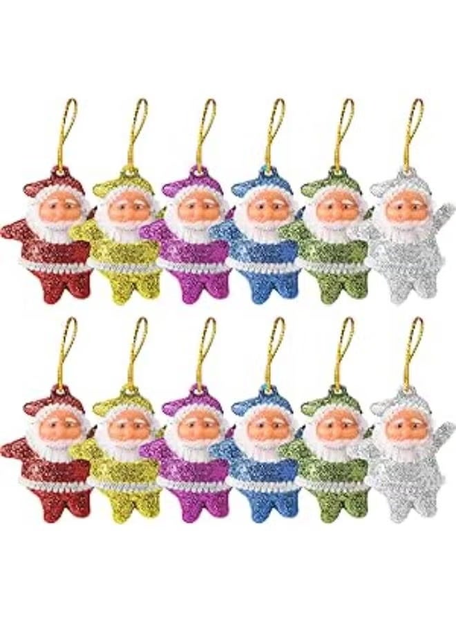 12 Pcs Christmas Tree Decoration Xmas Ornaments Santa Claus Doll Pendant Colorful Glitter Hanging Ornaments Craft for Christmas Tree Gifts Home Doors Windows Decorations Party Supplies