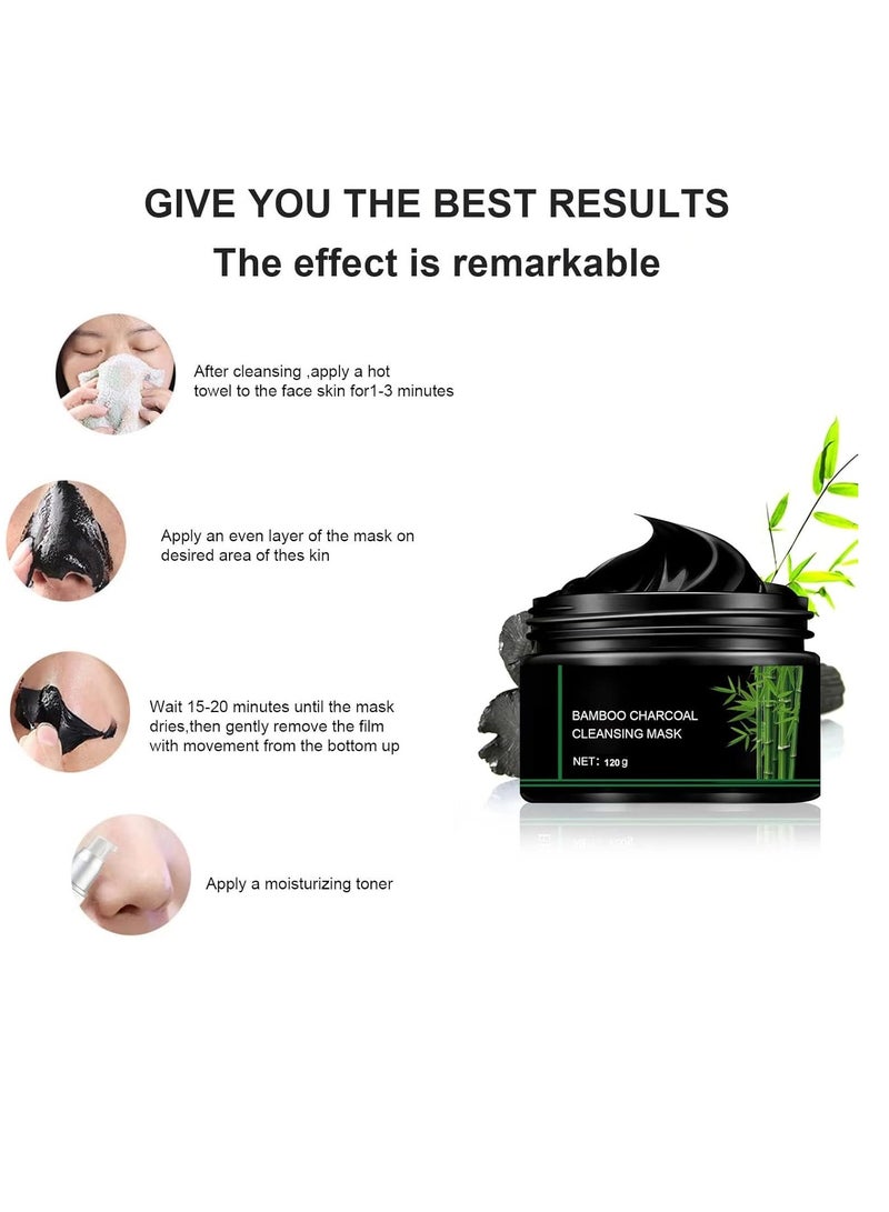 Blackhead Remover Mask, Bamboo Charcoal Peel-Off Mask for Deep Cleansing and Purifying, Facial Blackhead Removal for Face and Nose, Suitable for All Skin Types (120g)