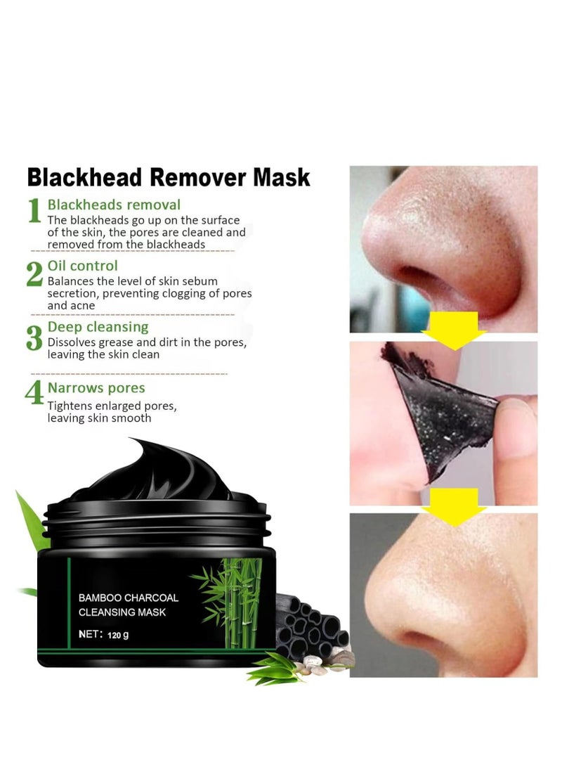 Blackhead Remover Mask, Bamboo Charcoal Peel-Off Mask for Deep Cleansing and Purifying, Facial Blackhead Removal for Face and Nose, Suitable for All Skin Types (120g)