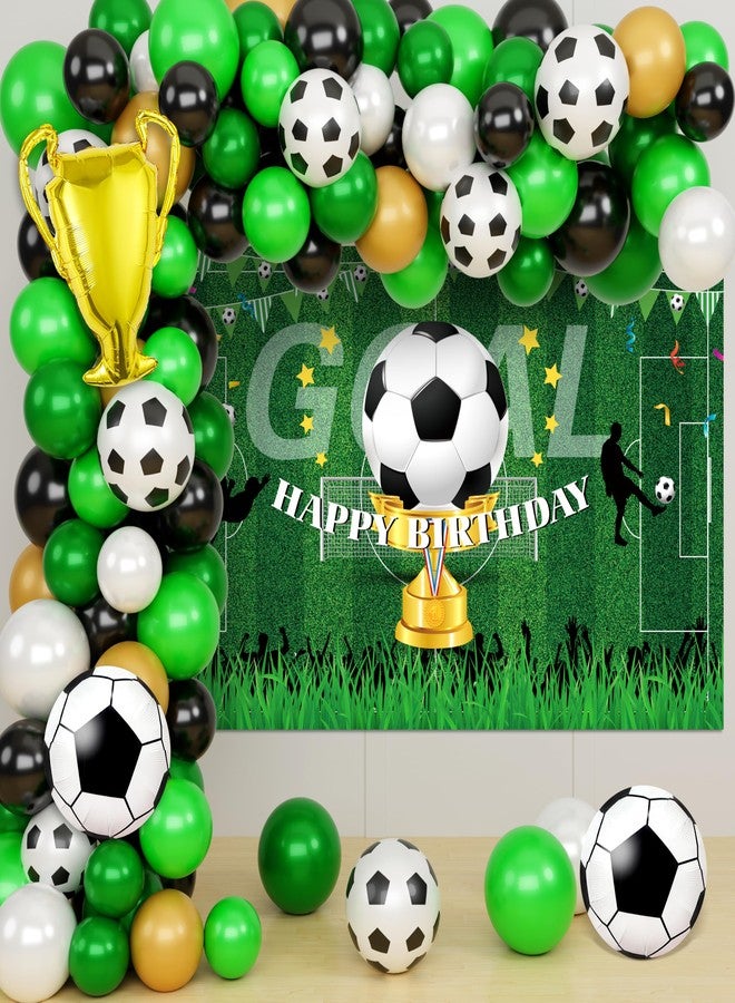 BORAMDO Soccer Themed Birthday Party Decorations Supplies, Sport Football Themed Party Decor with Paper Dinnerware Plate Cup Napkin Backdrop Tablecloth Banner Balloon Arch Kit - Image 4