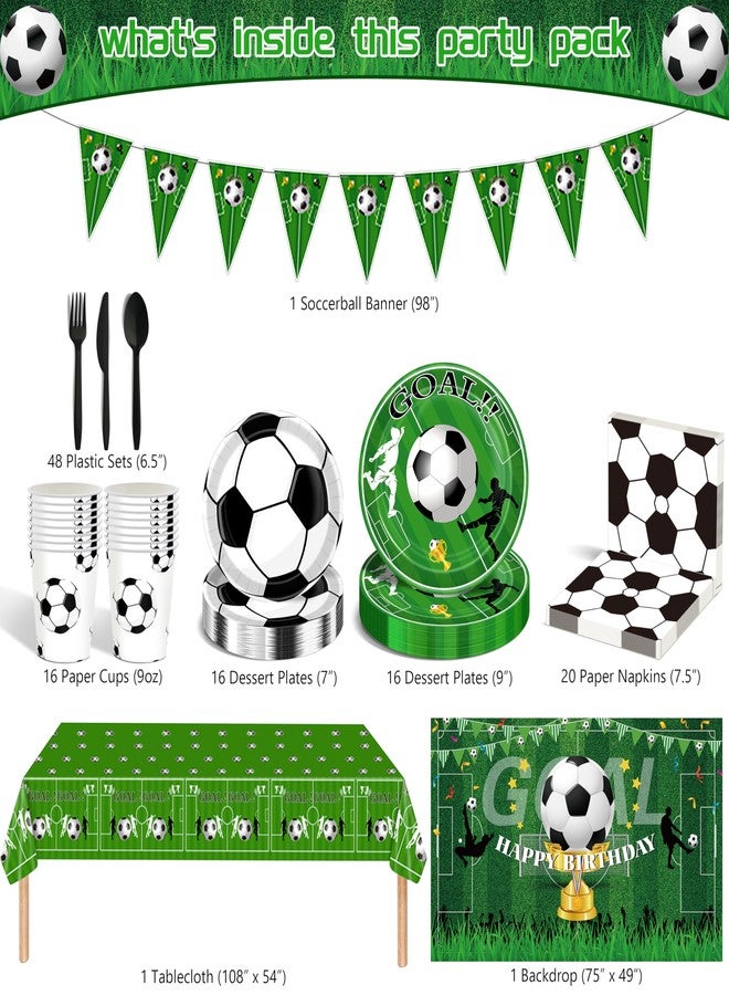 BORAMDO Soccer Themed Birthday Party Decorations Supplies, Sport Football Themed Party Decor with Paper Dinnerware Plate Cup Napkin Backdrop Tablecloth Banner Balloon Arch Kit - Image 2
