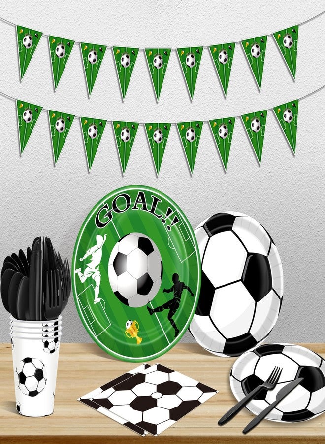BORAMDO Soccer Themed Birthday Party Decorations Supplies, Sport Football Themed Party Decor with Paper Dinnerware Plate Cup Napkin Backdrop Tablecloth Banner Balloon Arch Kit - Image 5