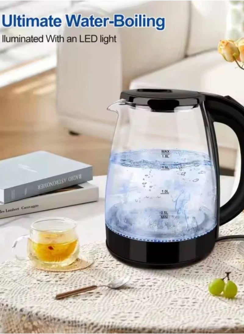 تيفونر غلاية "النقاء" الزجاجية الفاخرة - تصميم كريستال شفاف مع إضاءة LED وقاعدة لاسلكية - Image 1