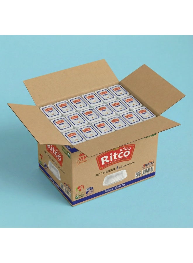 Ritco Carton Of Rectangular Plastic Plates, Size 3 (1000 Plates/Carton) - Image 4