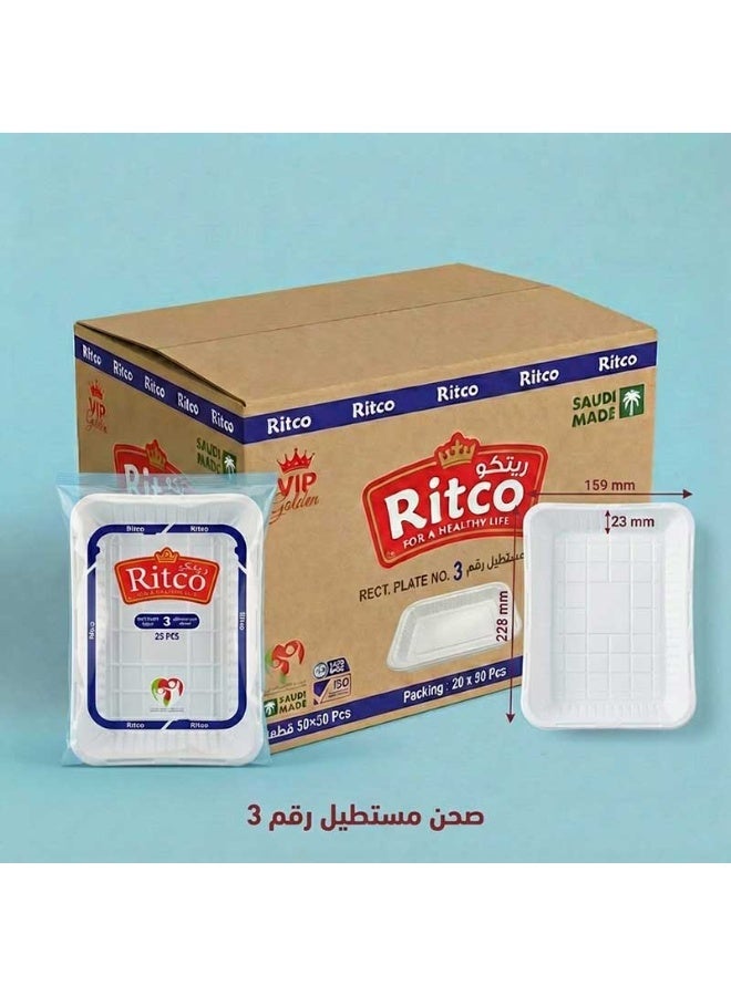 Ritco Carton Of Rectangular Plastic Plates, Size 3 (1000 Plates/Carton) - Image 2